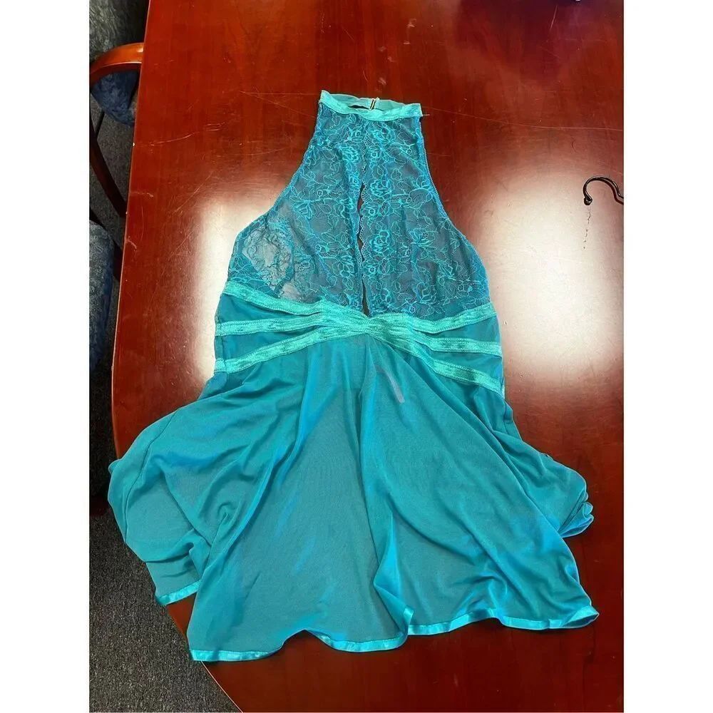 Seven ‘Til Midnight Teal Green Mesh & Lace Halter Neck Babydoll Sz 3X/4X Sz 20 E
